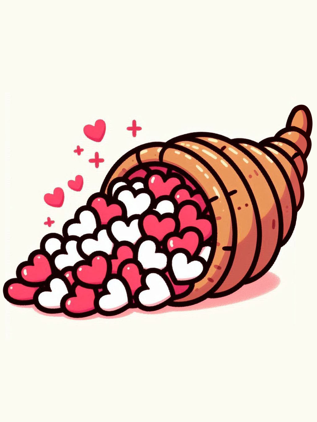 Thanksgiving love drawing ideas featuring a cornucopia overflowing with red and white hearts, symbolizing abundance and affection.
